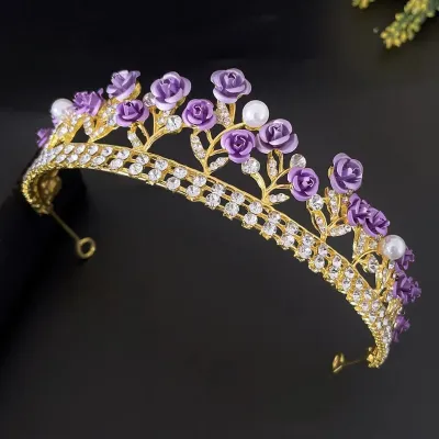 Sparkling Purple Rhinestone Rose Crown